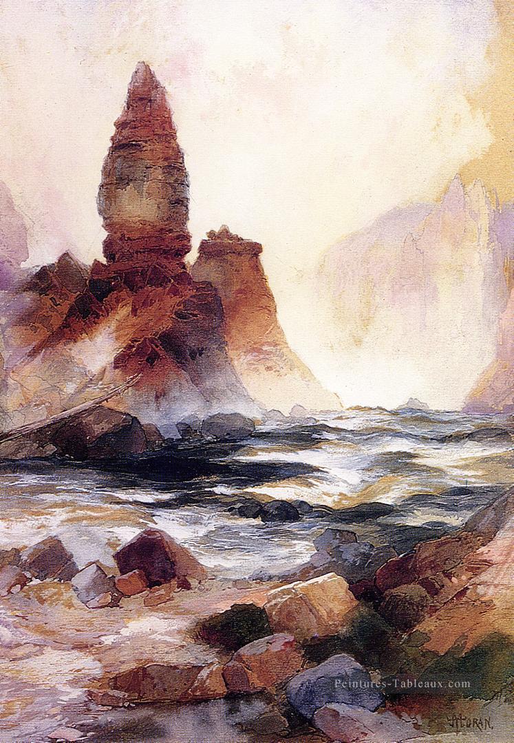 Tower Falls et Sulphur Rock Yellowstone Rocheuses école Thomas Moran Peintures à l'huile